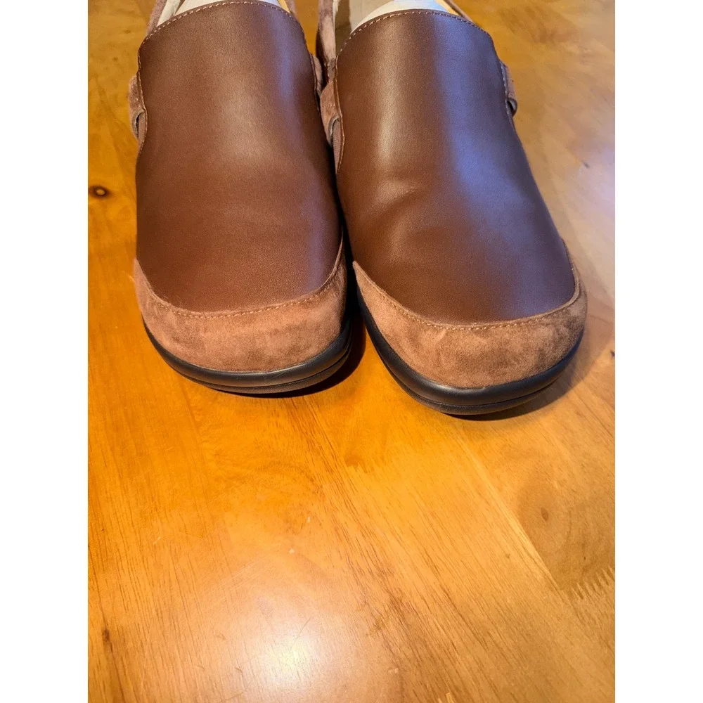Alegria Women Brown Leather Suede Slip On Loafers Shoes PAI-612 Size 41